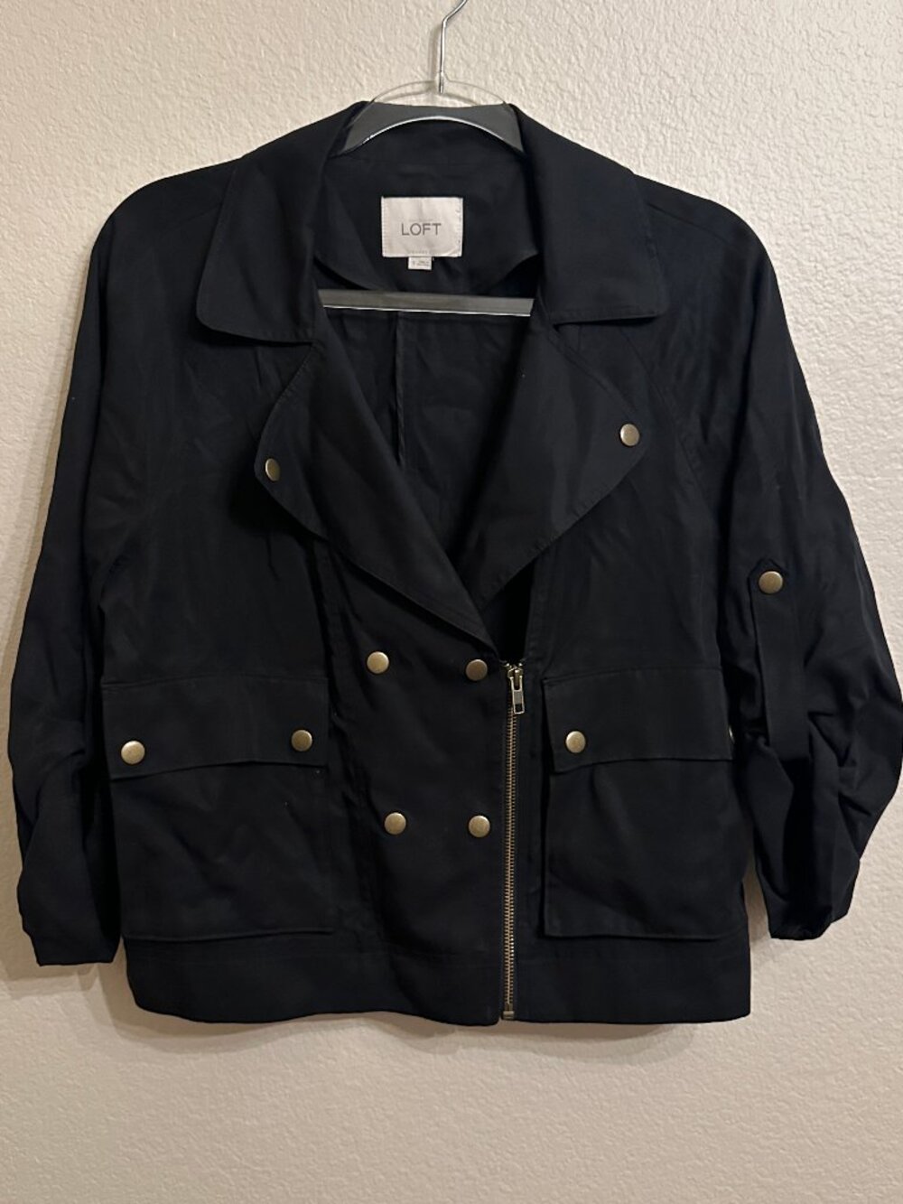 LOFT Black Lyocell Moto Utility Jacket - Size Small